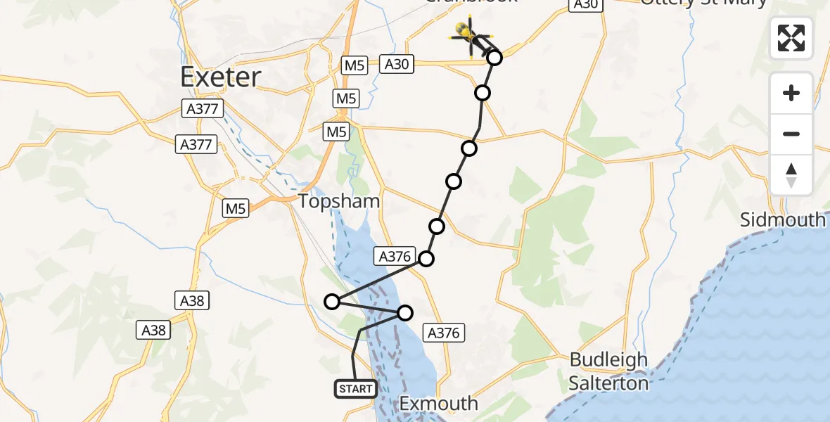 Flight route Police Helicopter Starcross - Rockbeare, 14 October 2026, 17:29
