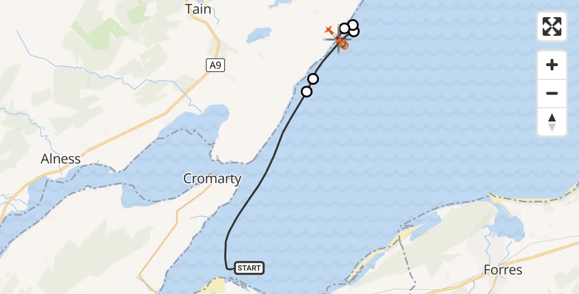 Flight route Coastguard Helicopter North Sea - Hilton of Cadboll, 14 October 2026, 17:44
