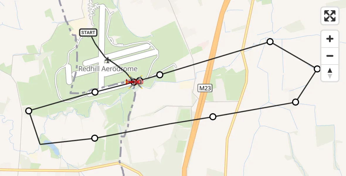 Flight route Air Ambulance Helicopter Redhill Aerodrome - Tandridge, 14 October 2026, 17:45