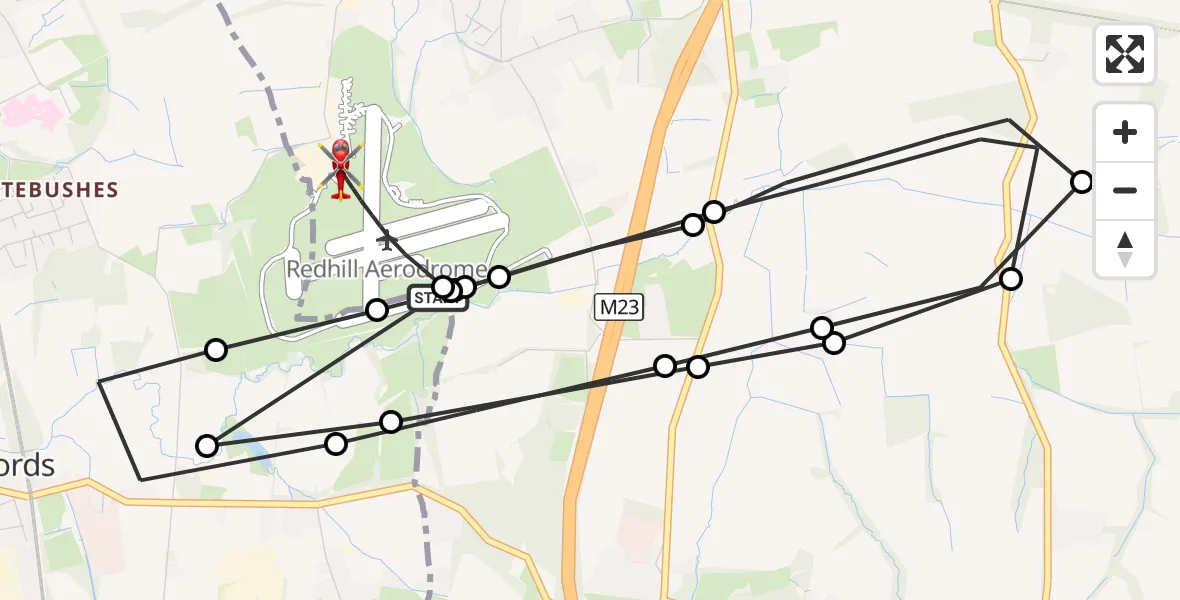 Flight route Air Ambulance Helicopter Redhill Aerodrome - Redhill Aerodrome, 14 October 2026, 17:53