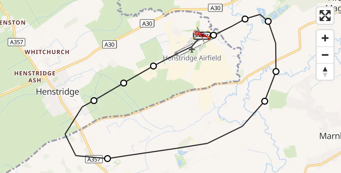 Flight route Air Ambulance Helicopter Henstridge Airfield - Henstridge Airfield, 14 October 2026, 17:55