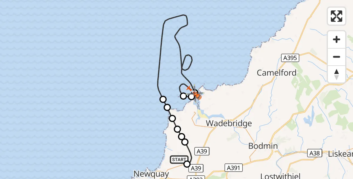 Flight route Coastguard Helicopter Cornwall Airport Newquay - Bristol Channel, 14 October 2026, 18:01