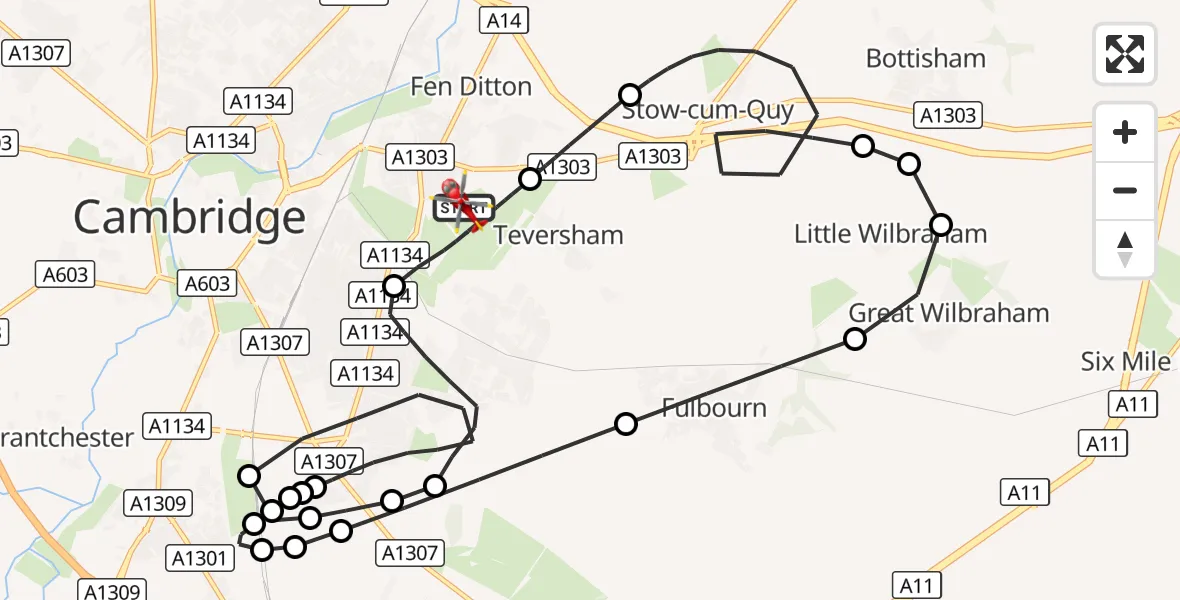 Flight route Air Ambulance Helicopter Cambridge City Airport - Cambridge City Airport, 14 October 2026, 18:06
