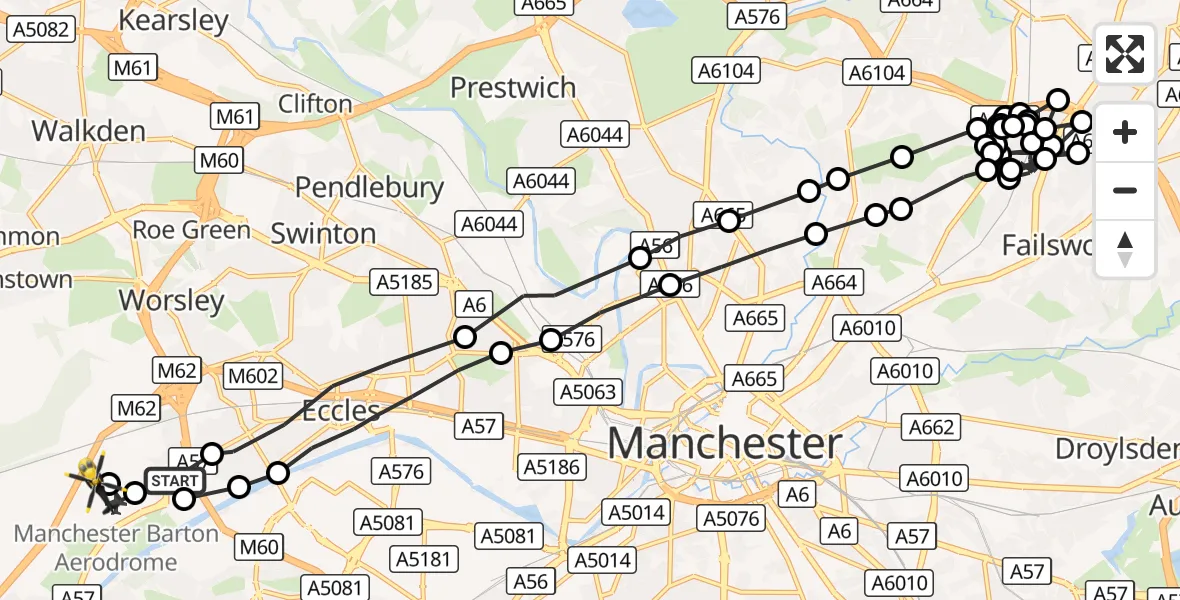 Flight route Police Helicopter Eccles - Irlam, 14 October 2026, 18:33