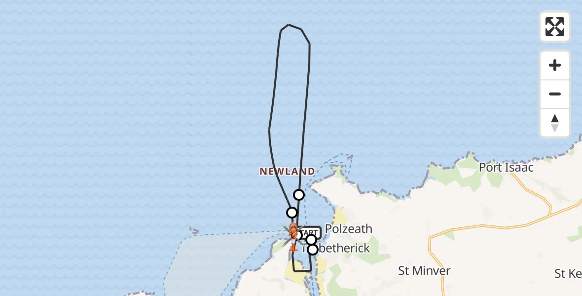 Flight route Coastguard Helicopter New Polzeath - New Polzeath, 14 October 2026, 18:40