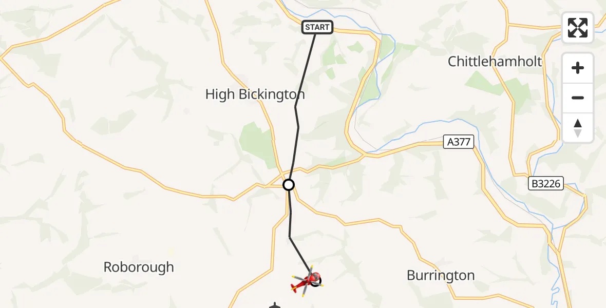 Flight route Air Ambulance Helicopter High Bickington - Burrington, 14 October 2026, 19:18