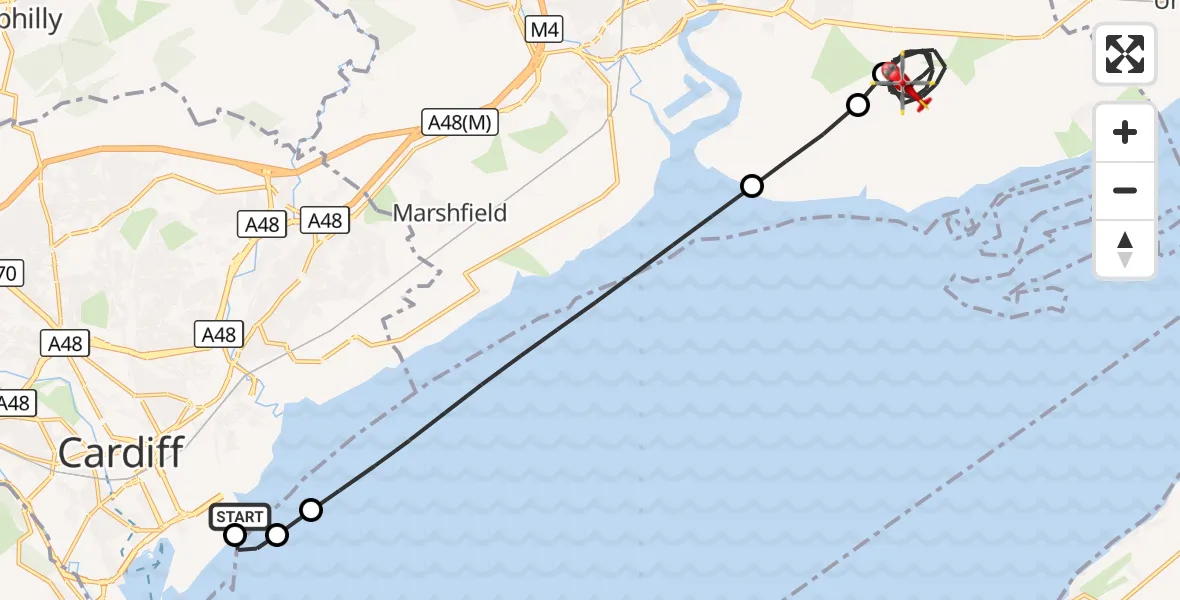 Flight route Air Ambulance Helicopter Cardiff Heliport - Whitson, 14 October 2026, 20:15
