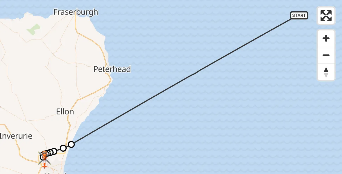 Flight route Coastguard Helicopter North Sea - Aberdeen International Airport, 14 October 2026, 22:43