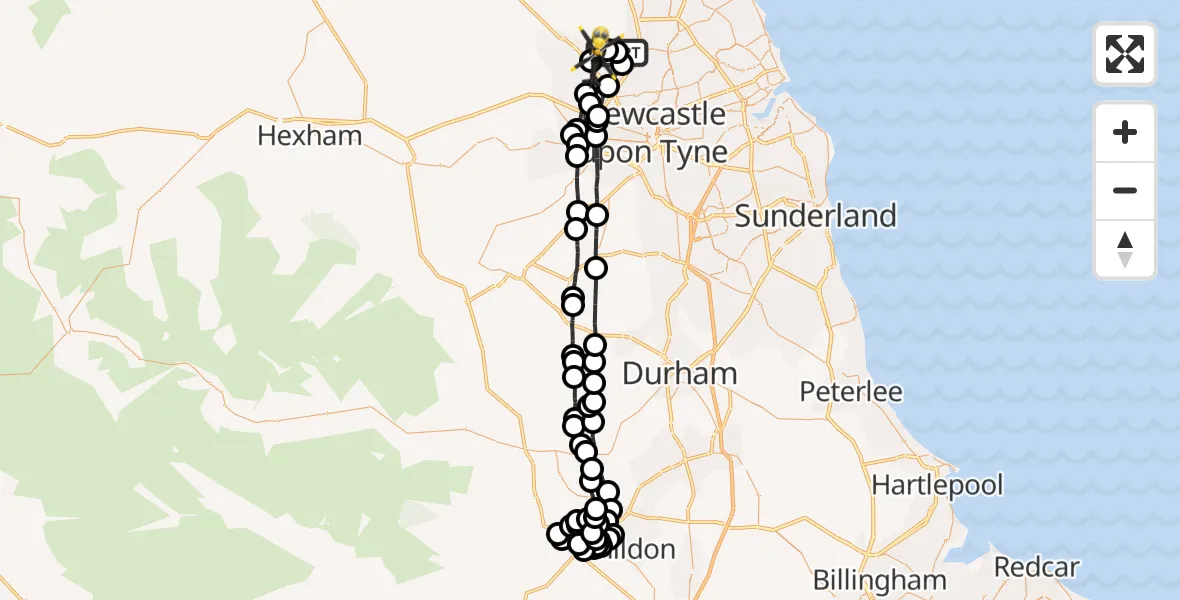 Flight route Police Helicopter Newcastle International Airport - Newcastle International Airport, 14 October 2026, 23:10