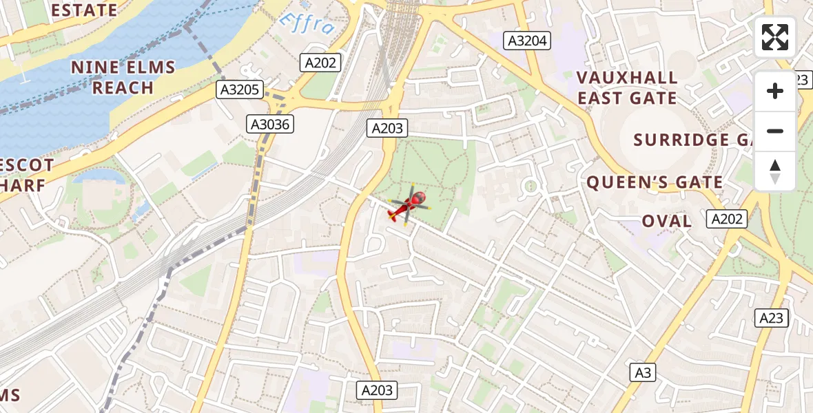 Flight route Air Ambulance Helicopter Vauxhall - Vauxhall, 15 October 2026, 00:00