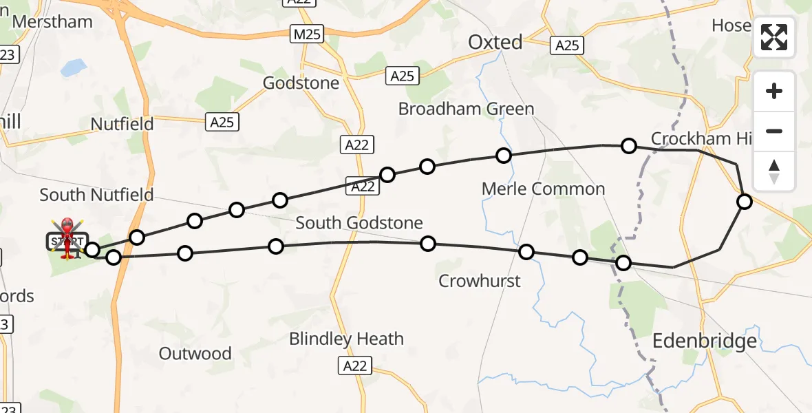 Flight route Air Ambulance Helicopter Redhill Aerodrome - Redhill Aerodrome, 15 October 2026, 06:44