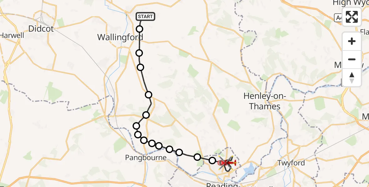 Flight route Air Ambulance Helicopter RAF Benson - Reading, 15 October 2026, 06:55