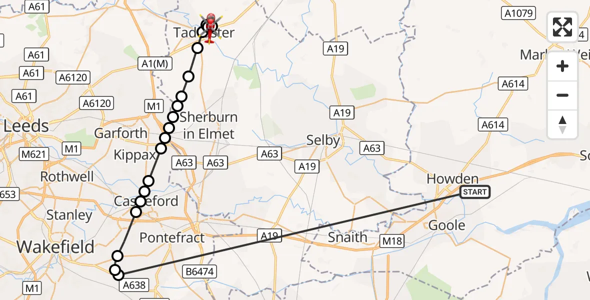 Flight route Air Ambulance Helicopter Balkholme - Tadcaster, 15 October 2026, 06:59