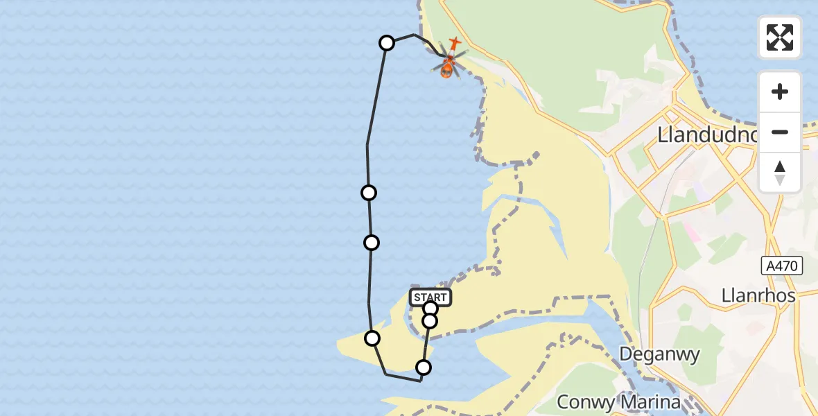 Flight route Coastguard Helicopter Llandudno - Llandudno, 15 October 2026, 07:41
