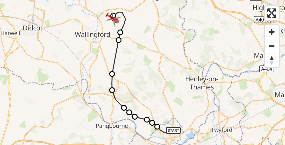Flight route Air Ambulance Helicopter Reading - RAF Benson, 15 October 2026, 07:46