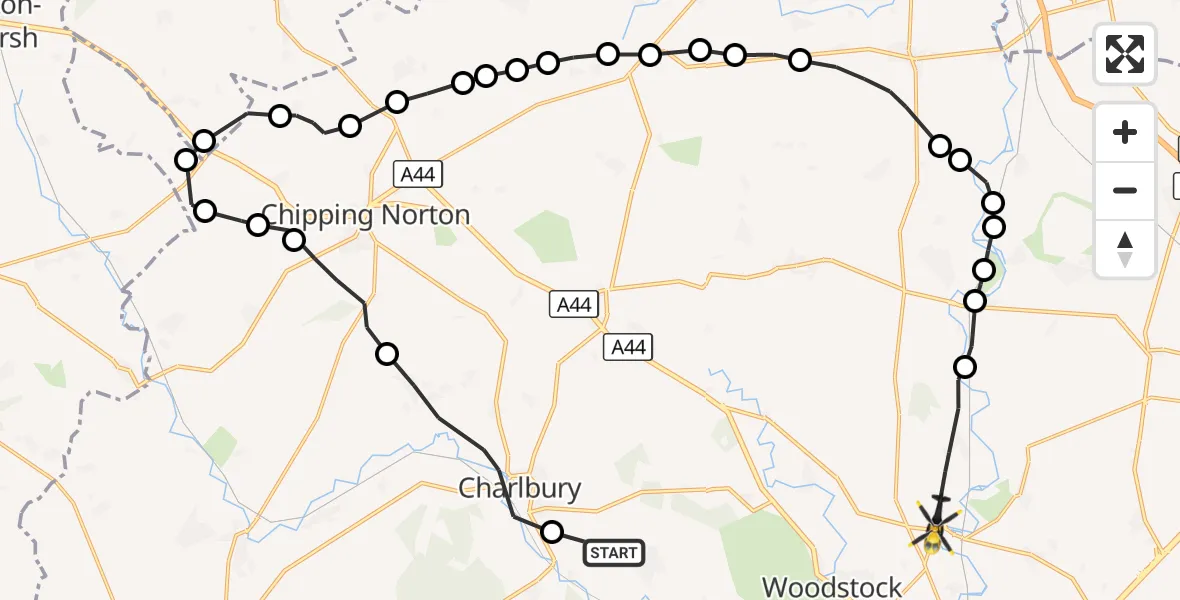 Flight route Police Helicopter Stonesfield - Tackley, 15 October 2026, 07:55