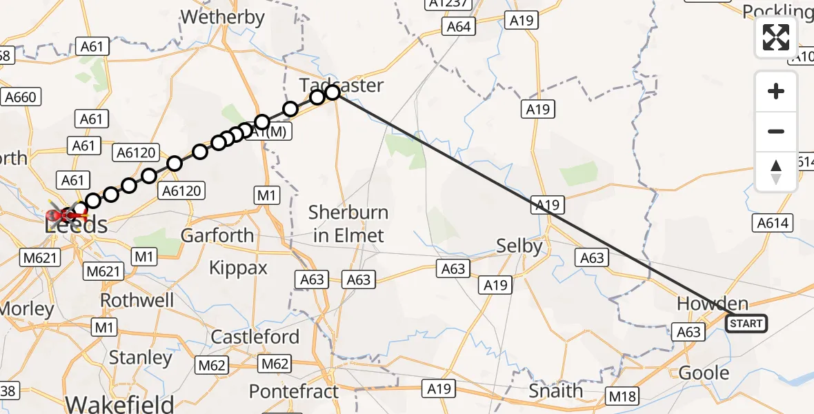 Flight route Air Ambulance Helicopter Balkholme - Woodhouse, 15 October 2026, 08:37