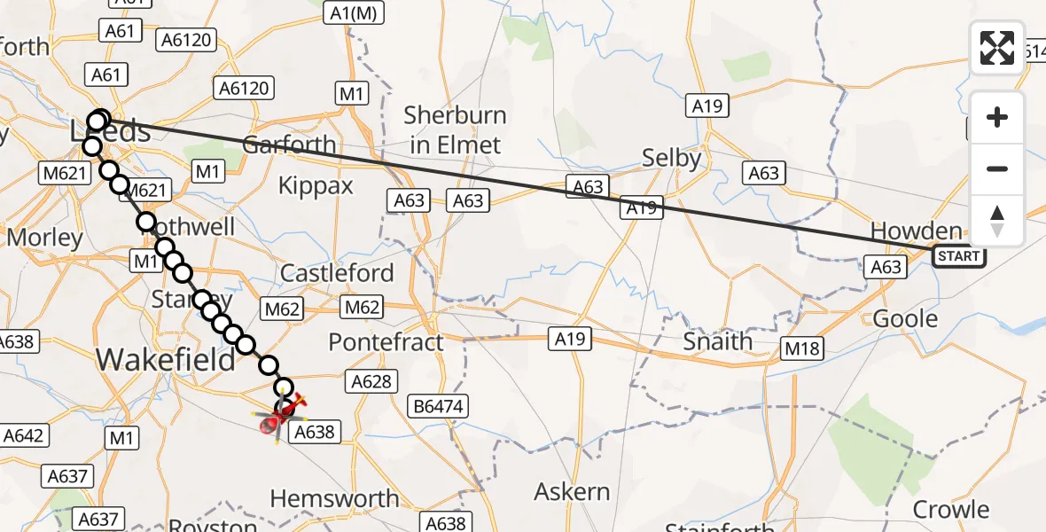 Flight route Air Ambulance Helicopter Balkholme - YAA Nostell Helicopter Port, 15 October 2026, 08:59