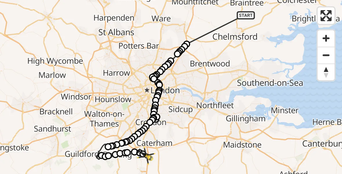 Flight route Police Helicopter Braintree - Nutfield, 15 October 2026, 09:02