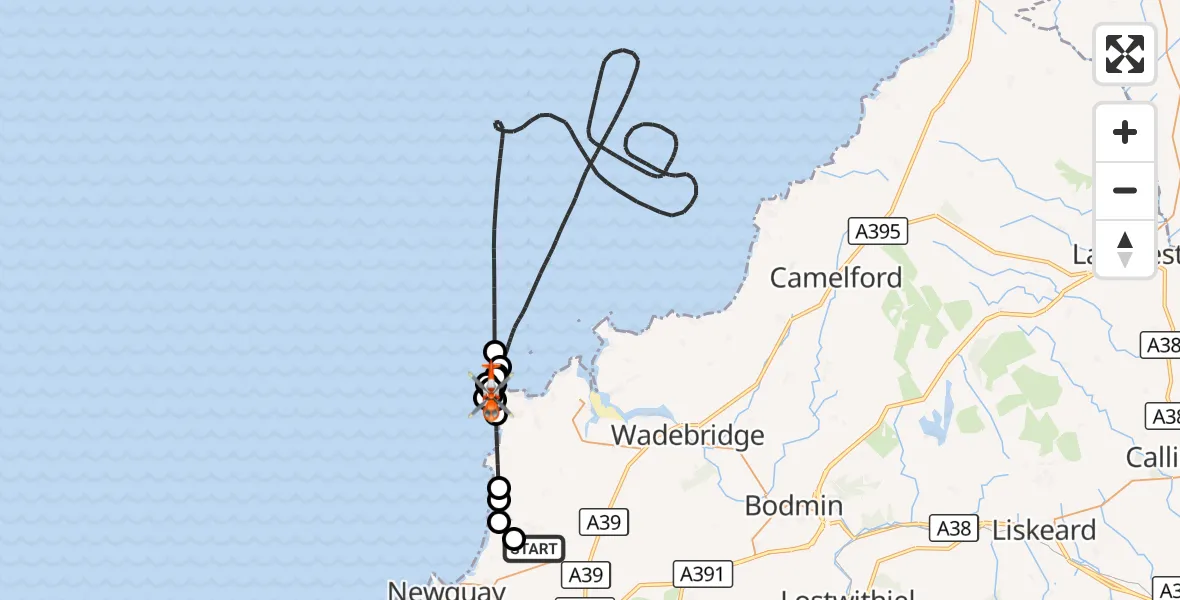 Flight route Coastguard Helicopter Cornwall Airport Newquay - Constantine Bay, 15 October 2026, 09:02