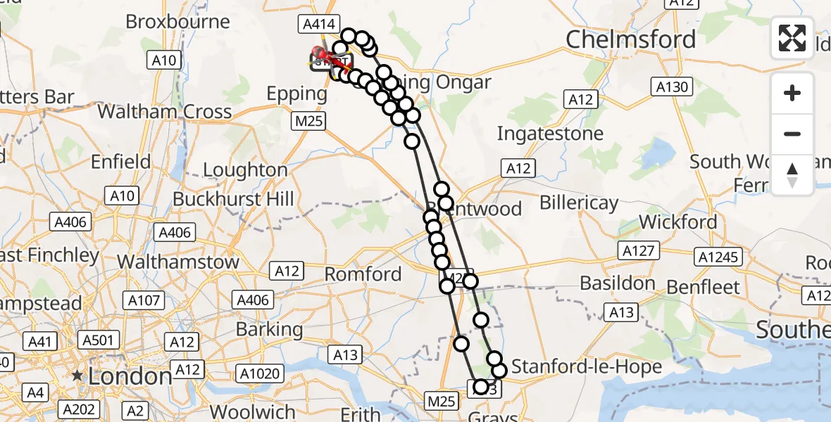 Flight route Air Ambulance Helicopter North Weald Airfield - North Weald Airfield, 15 October 2026, 09:19