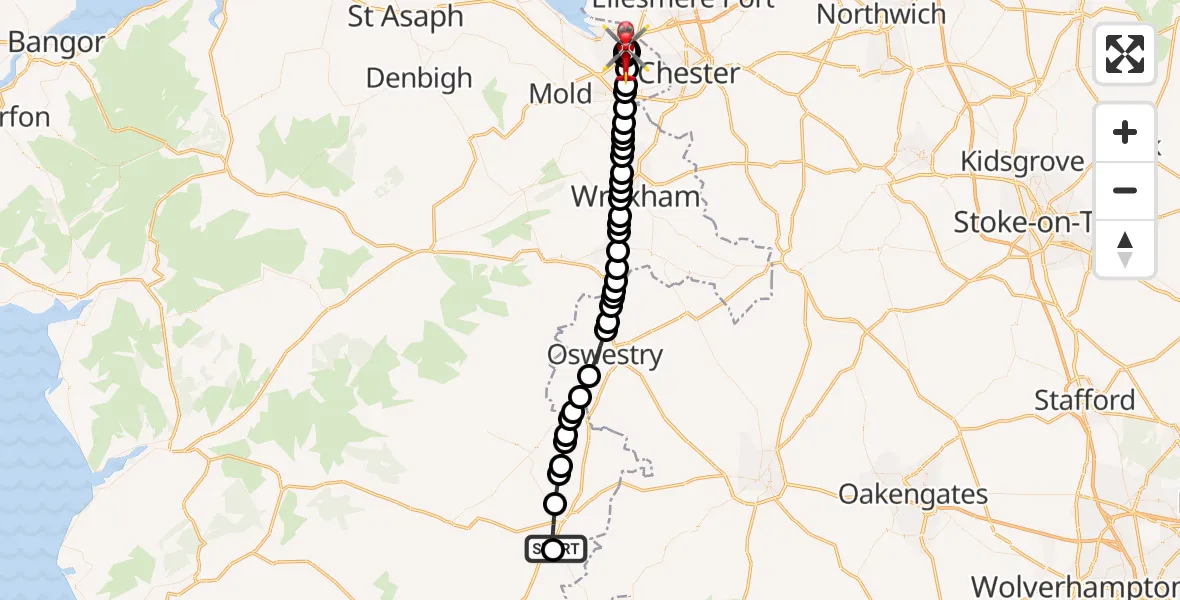 Flight route Air Ambulance Helicopter Welshpool Airport - Sealand, 15 October 2026, 10:04