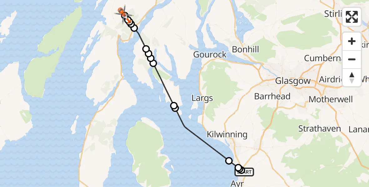 Flight route Coastguard Helicopter Glasgow Prestwick Airport - Argyll and Bute, 15 October 2026, 10:14