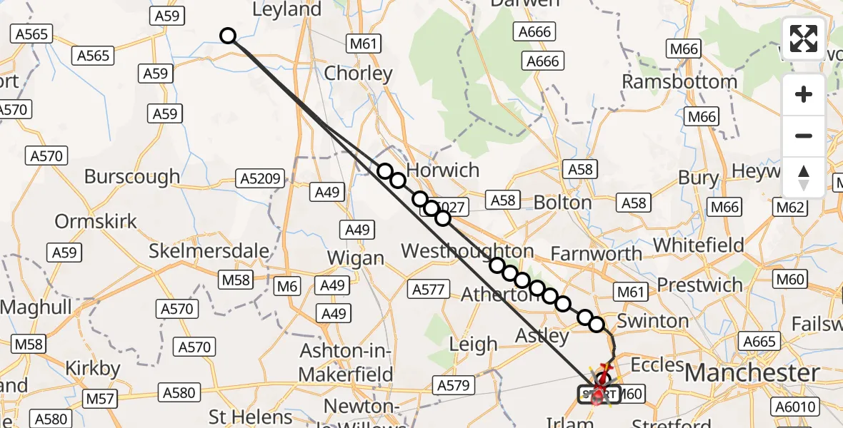Flight route Air Ambulance Helicopter Manchester Barton Aerodrome - Manchester Barton Aerodrome, 15 October 2026, 10:27