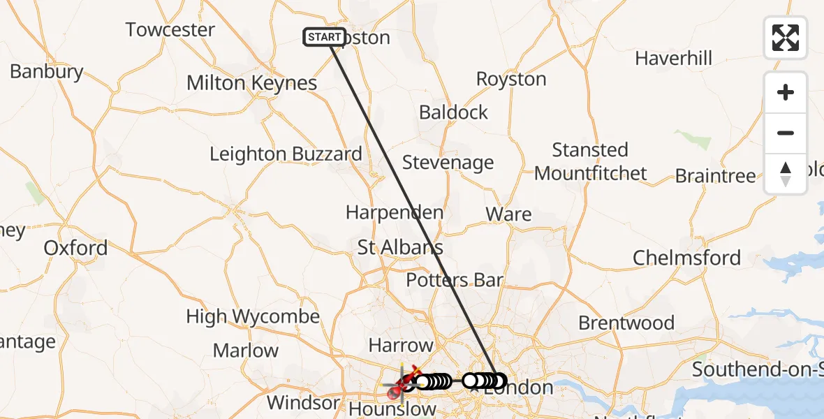 Flight route Air Ambulance Helicopter Stagsden - Hanwell, 15 October 2026, 10:52