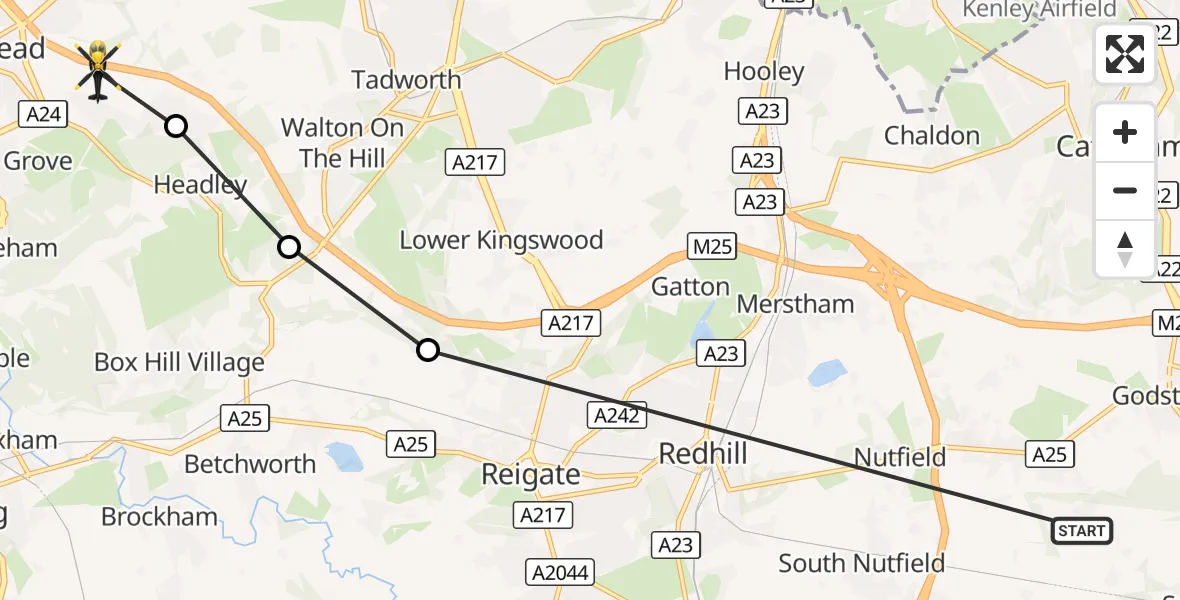 Flight route Police Helicopter Bletchingley - Headley, 15 October 2026, 11:03