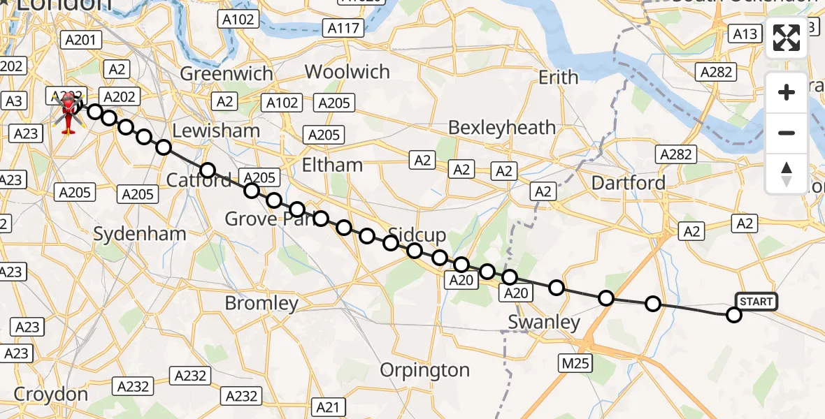 Flight route Air Ambulance Helicopter Dartford - Kings College London Hospital, 15 October 2026, 11:12