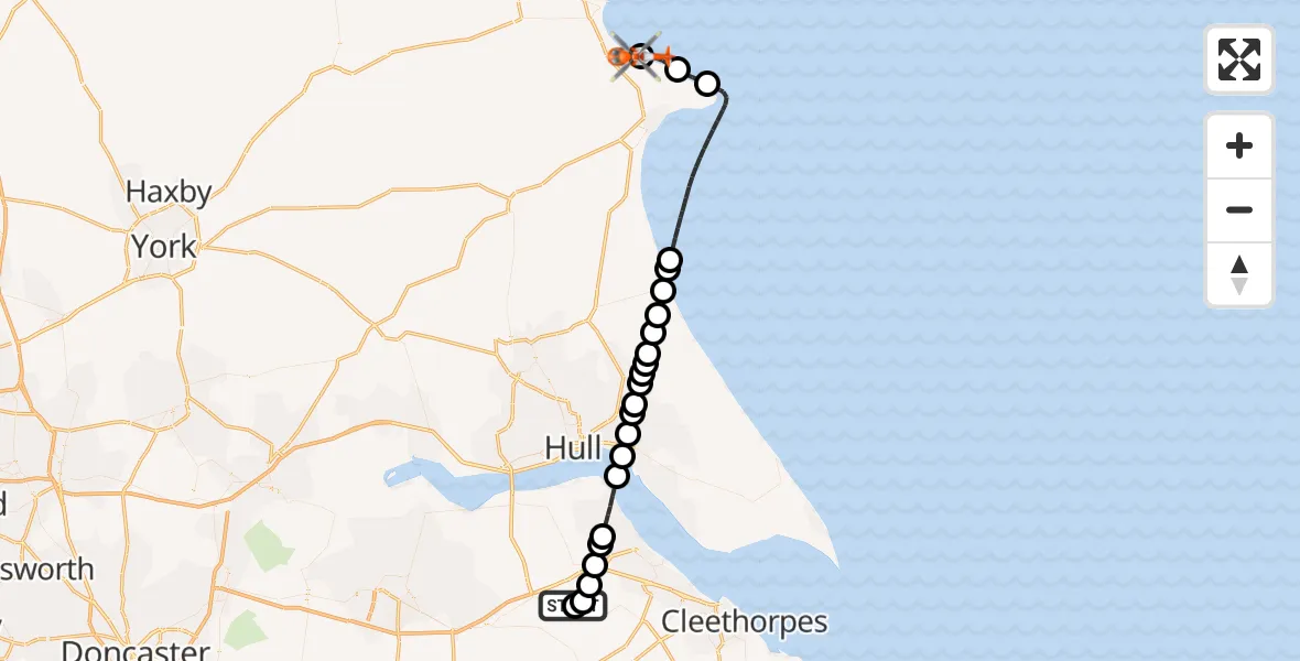 Flight route Coastguard Helicopter Humberside Airport - Speeton, 15 October 2026, 11:25