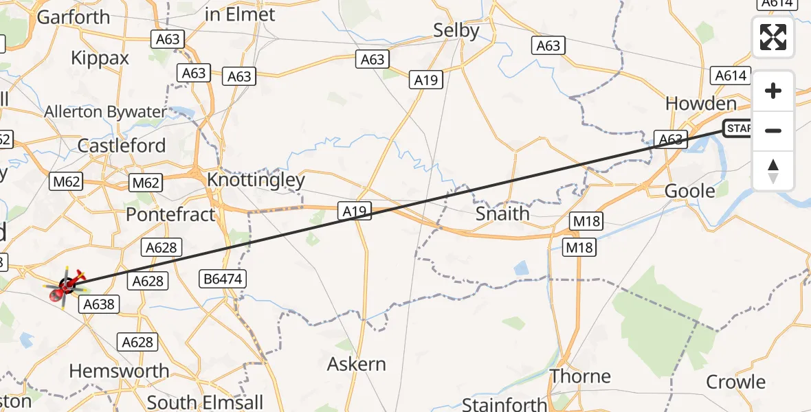 Flight route Air Ambulance Helicopter Balkholme - YAA Nostell Helicopter Port, 15 October 2026, 11:27