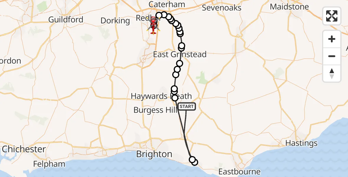 Flight route Air Ambulance Helicopter Lewes - Redhill Aerodrome, 15 October 2026, 11:35