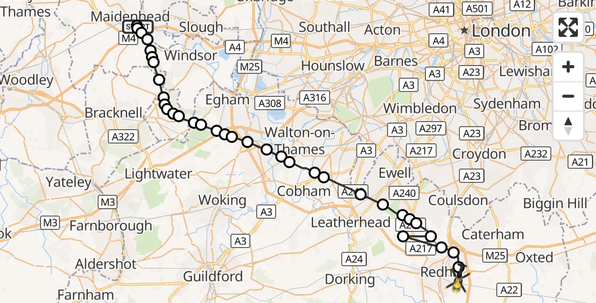 Flight route Police Helicopter Bray - Nutfield, 15 October 2026, 11:42