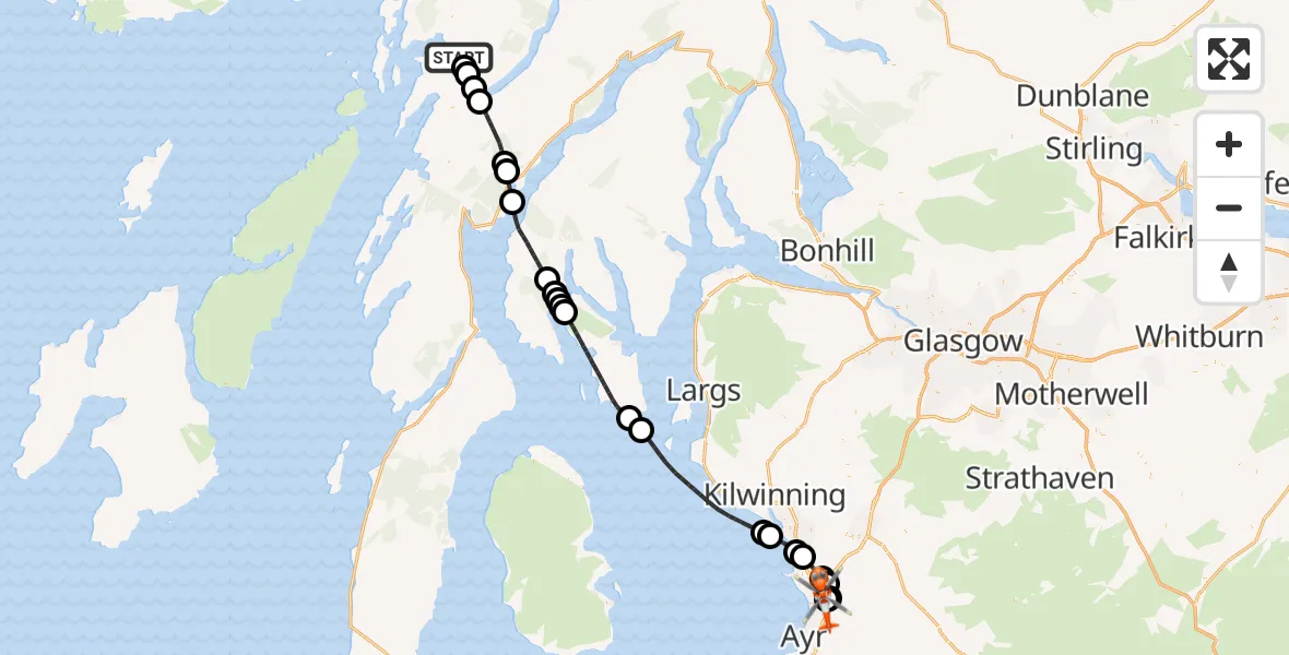 Flight route Coastguard Helicopter Kilmelford - Glasgow Prestwick Airport, 15 October 2026, 12:12
