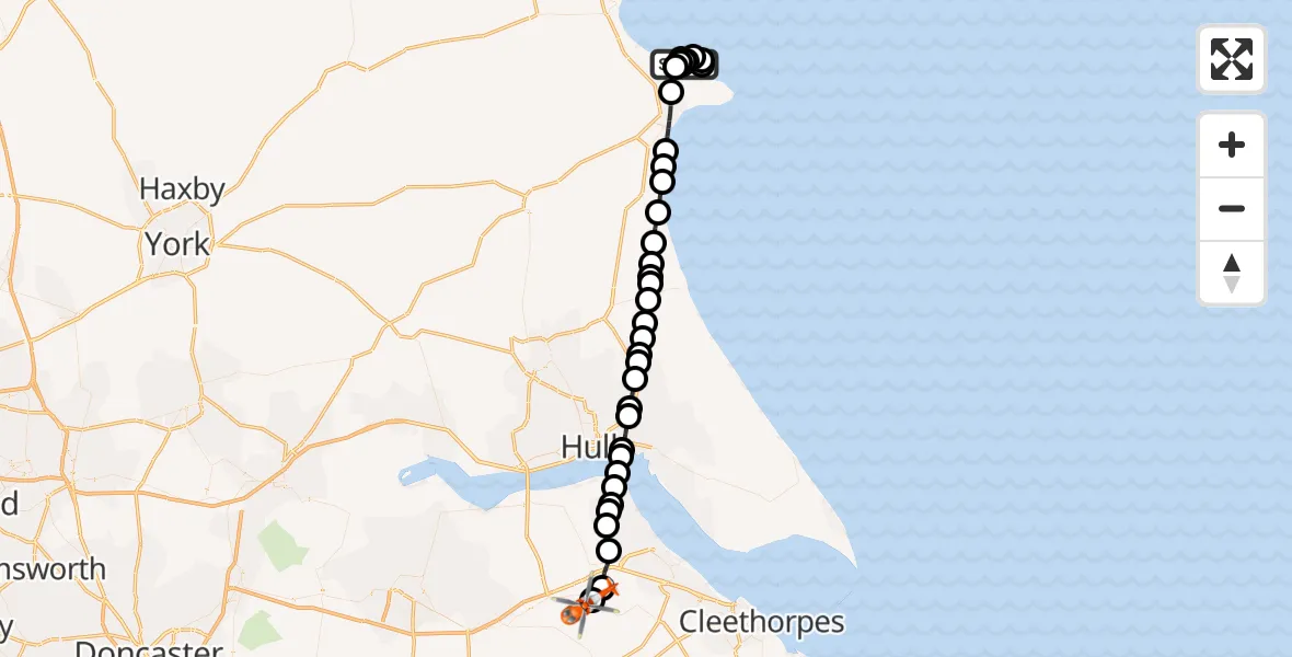 Flight route Coastguard Helicopter Bempton - Humberside Airport, 15 October 2026, 12:17