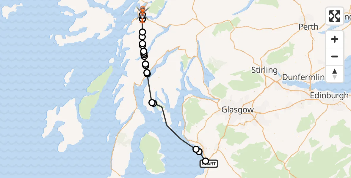 Flight route Coastguard Helicopter Glasgow Prestwick Airport - Connel, 15 October 2026, 12:40