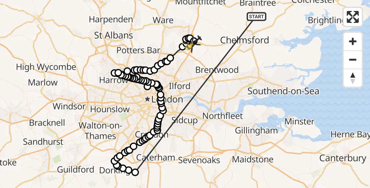 Flight route Police Helicopter Braintree - North Weald Airfield, 15 October 2026, 12:42