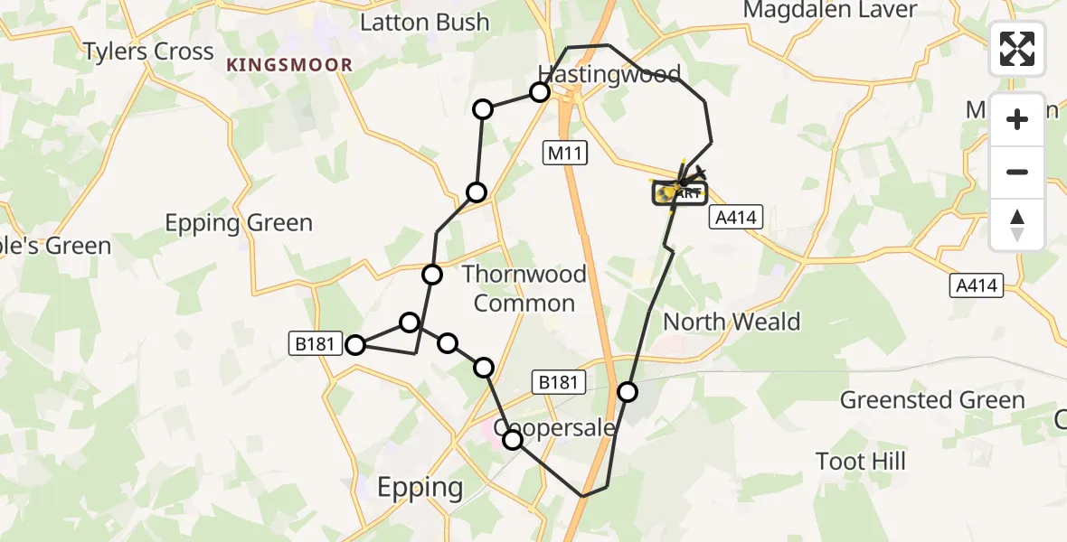 Flight route Police Helicopter North Weald Airfield - North Weald Bassett, 15 October 2026, 12:51