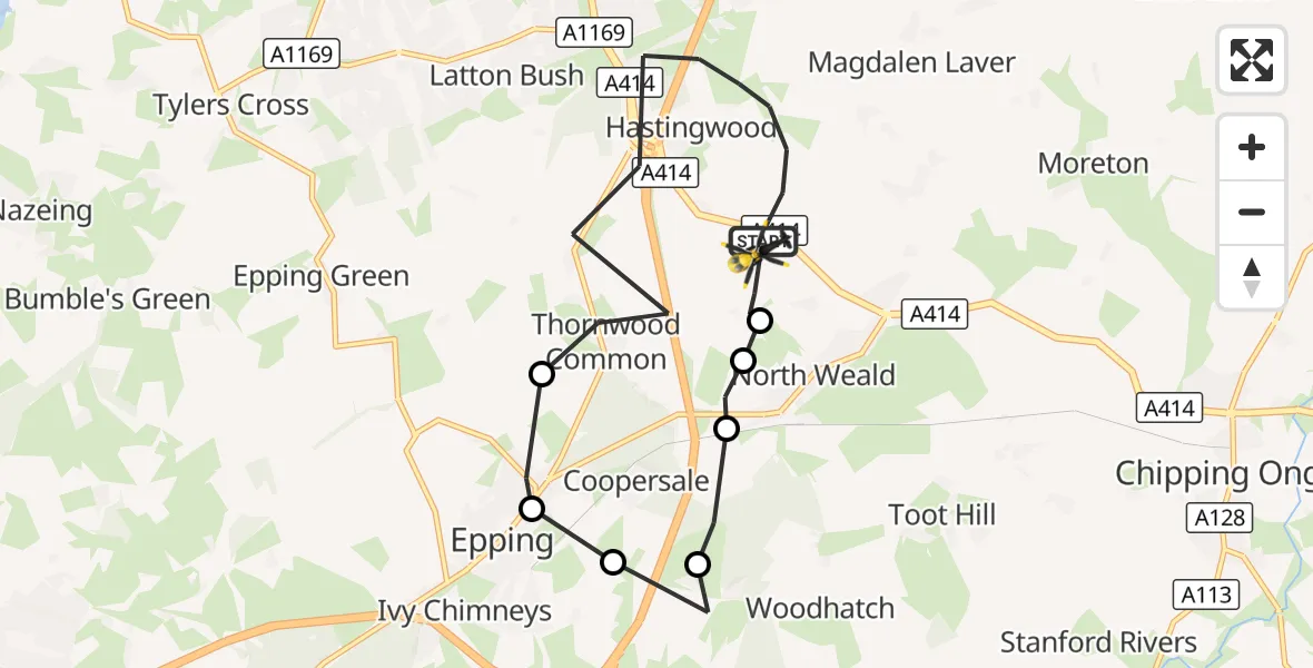 Flight route Police Helicopter North Weald Airfield - North Weald Bassett, 15 October 2026, 13:02