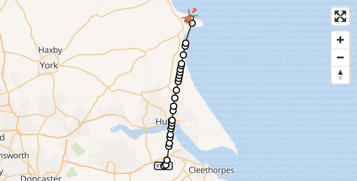Flight route Coastguard Helicopter Humberside Airport - Bempton, 15 October 2026, 13:14
