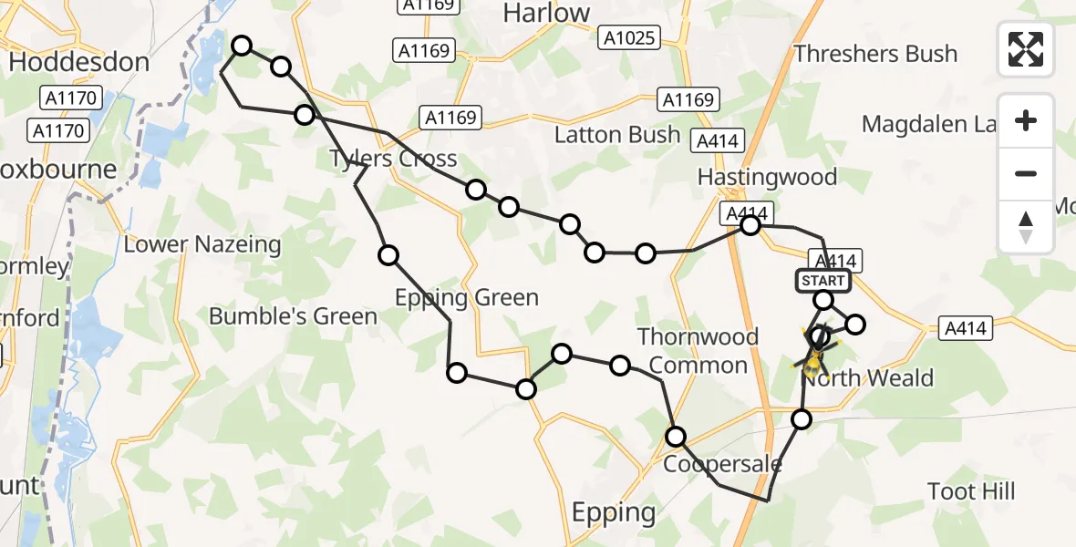 Flight route Police Helicopter North Weald Airfield - North Weald Airfield, 15 October 2026, 13:14