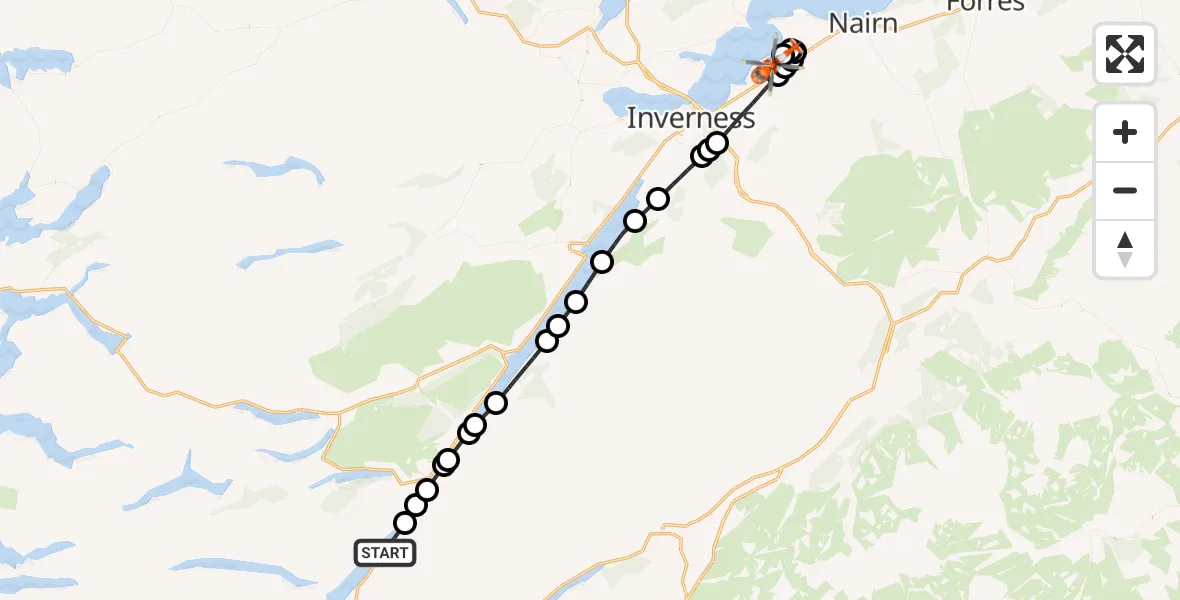 Flight route Coastguard Helicopter Highland - Inverness Airport, 15 October 2026, 13:38