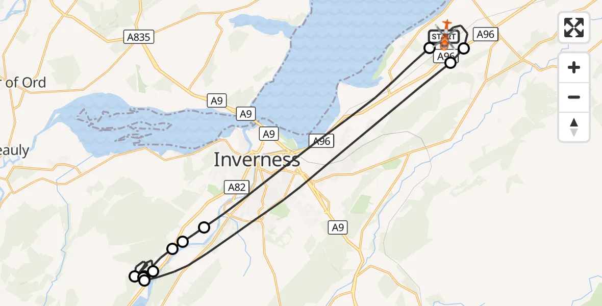 Flight route Coastguard Helicopter Inverness Airport - Inverness Airport, 15 October 2026, 13:42