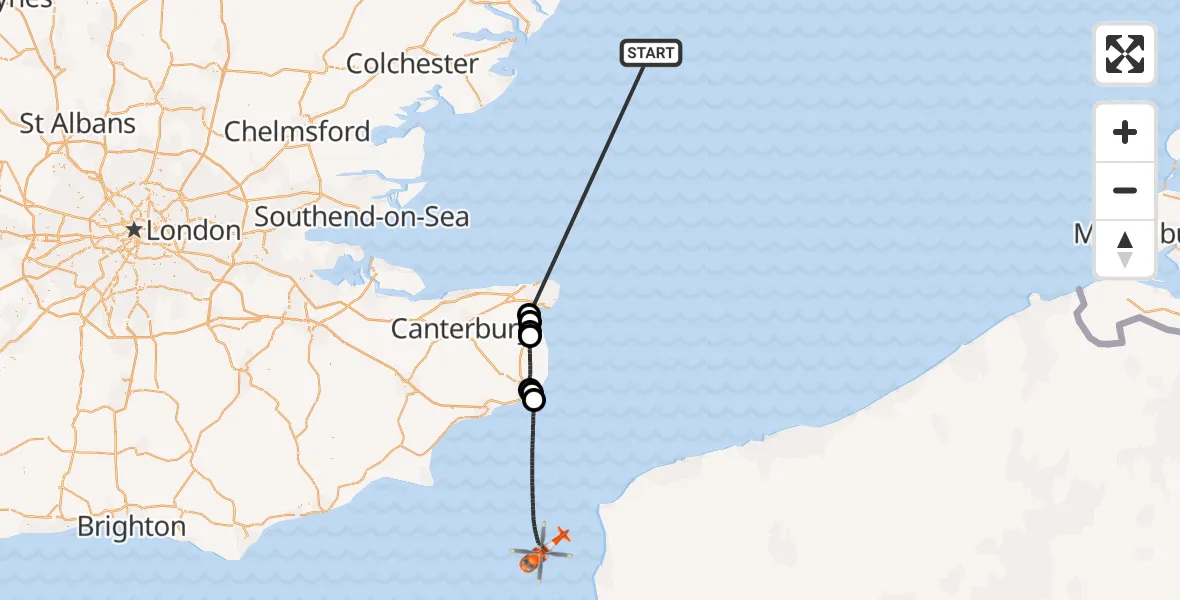 Flight route Coastguard Helicopter North Sea - English Channel, 15 October 2026, 14:05