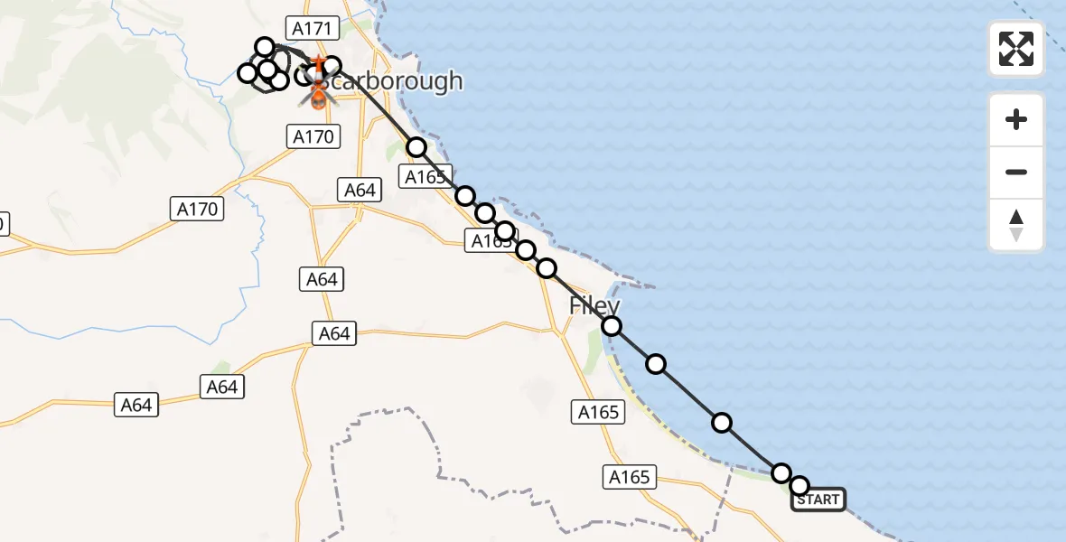 Flight route Coastguard Helicopter Bempton - Scarborough, 15 October 2026, 14:08