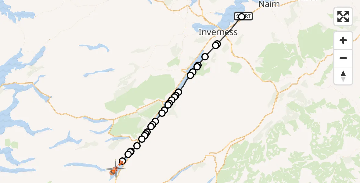 Flight route Coastguard Helicopter Inverness Airport - Clunes, 15 October 2026, 14:14