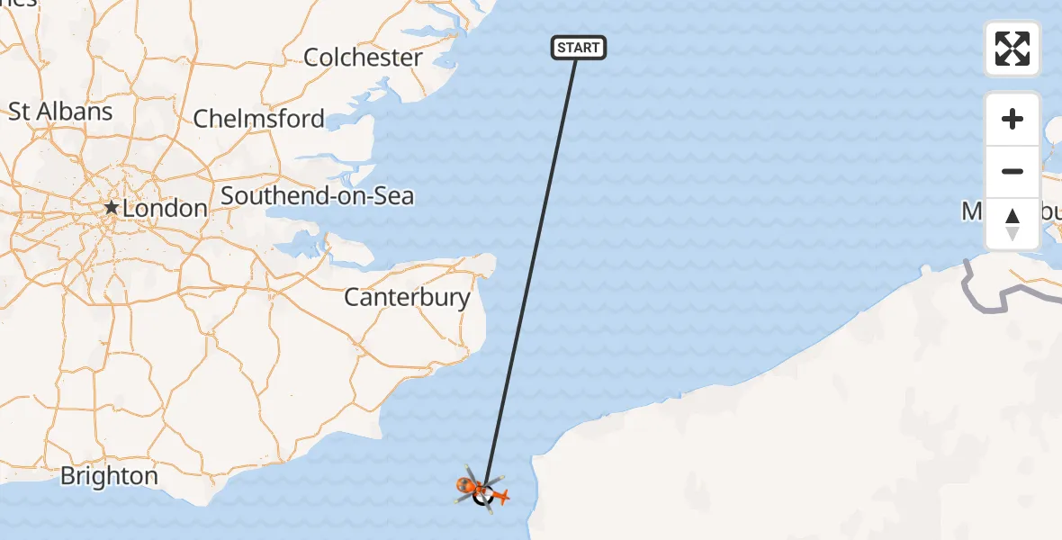 Flight route Coastguard Helicopter North Sea - English Channel, 15 October 2026, 14:25