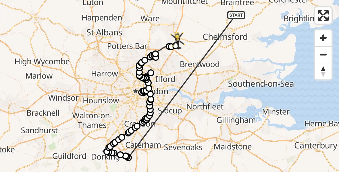 Flight route Police Helicopter Braintree - North Weald Airfield, 15 October 2026, 14:25